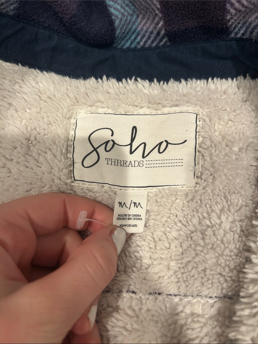 Soho Purple Plaid Sherpa-Lined Button-Up Shirt Jacket - Picture 2 of 6